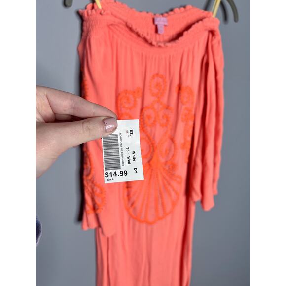 Lilly Pulitzer Nita Maxi Dress Off The Shoulder Guava Melon Beaded Size Small - Picture 8 of 11